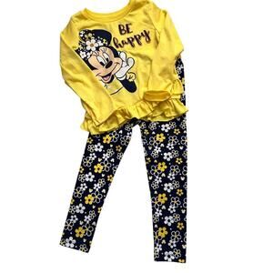 Disney Junior Minnie Mouse Outfit Girls 4T Yellow Dark Blue Set Top and Leggings
